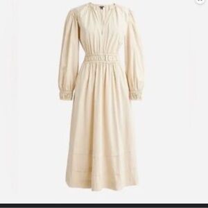 Jcrew Cream Smocked Long Sleeve Dress